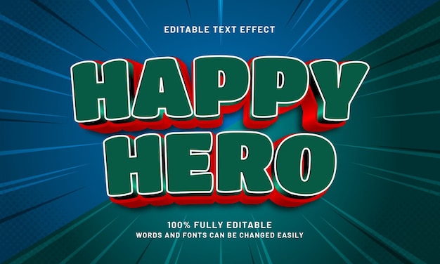héroe feliz efectos de texto editables con un tema infantil y cómico