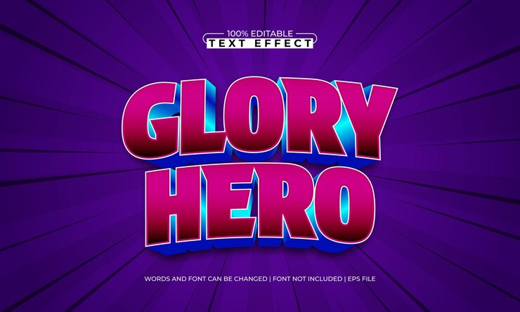 Vector héroe de la gloria efecto de texto editable con un estilo de texto de poder y héroe