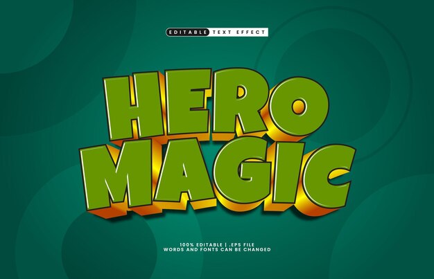 héroe mágico efecto de texto editable con un héroe y estilo de texto para niños