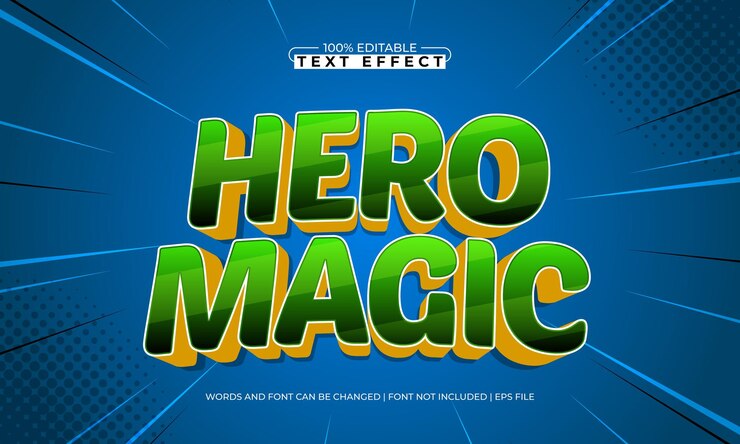 Vector héroe mágico efecto de texto editable con un héroe y un estilo de texto súper