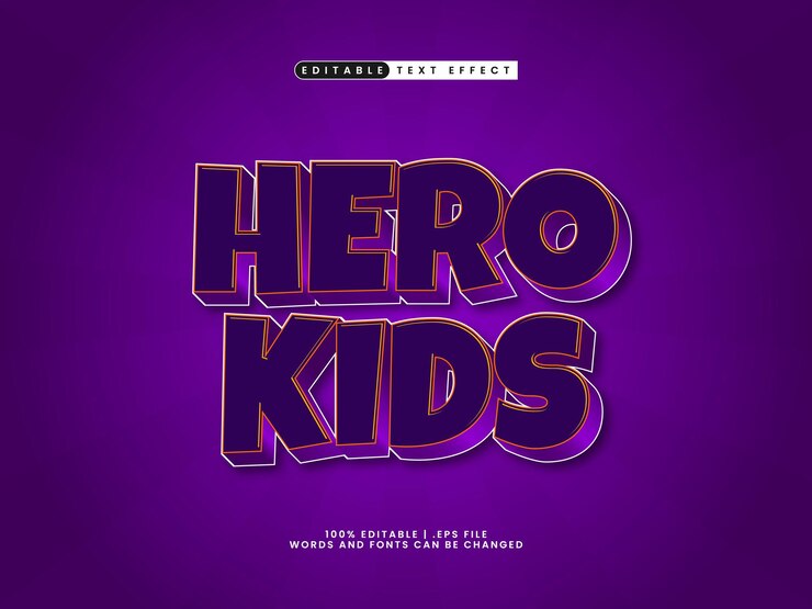 Vector héroe niños efecto de texto editable en estilo de texto simple y niños