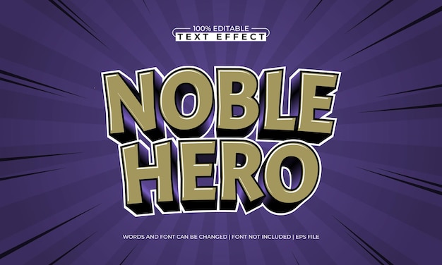héroe noble efecto de texto editable con un estilo de texto retro y vintage