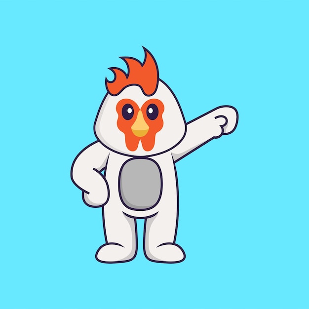 Héroe de pollo lindo. Concepto de dibujos animados de animales aislado.