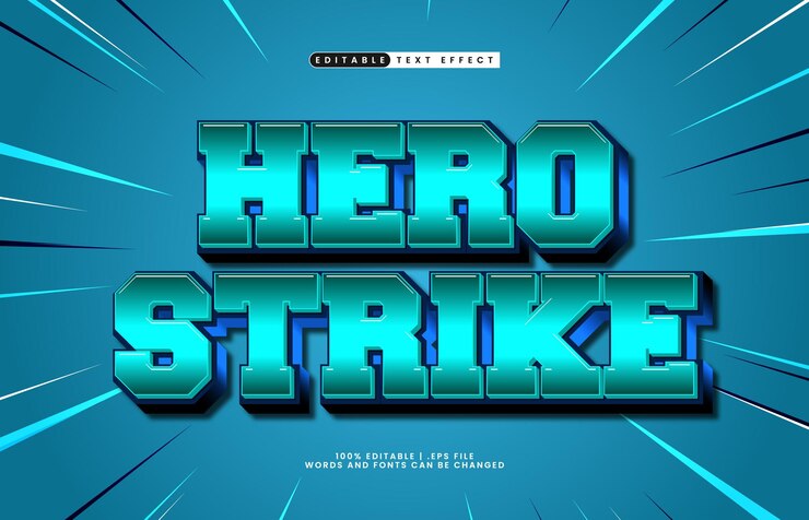 Vector héroe strike efecto de texto editable con un héroe y un efecto de super texto