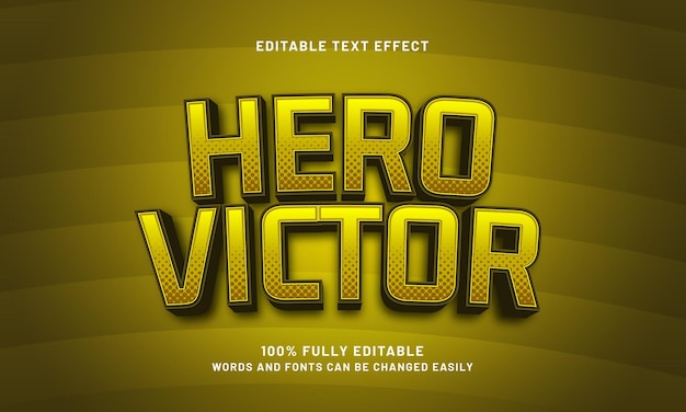 héroe victorioso efecto de texto editable con un héroe valiente y súper tema