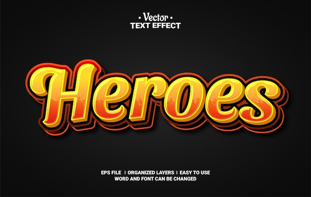 Héroes 3d estilo de dibujos animados efecto de texto vectorial editable