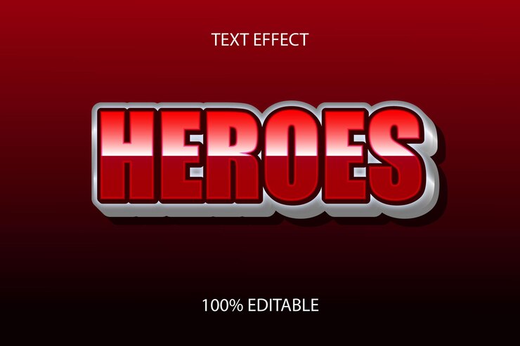 Vector heroes color rojo plata efecto de texto editable