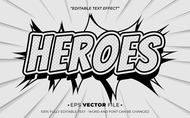 héroes cómic estilo pop up efecto de texto vector editable