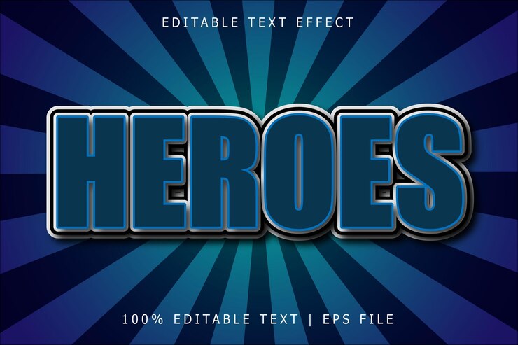 Vector héroes efecto de texto editable 3 dimensiones en relieve estilo moderno