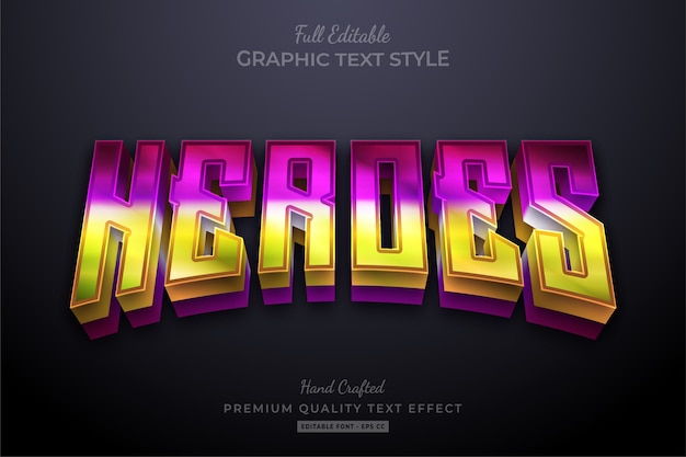 Heroes Gradient Vibrant Editable Text Effect Font Style