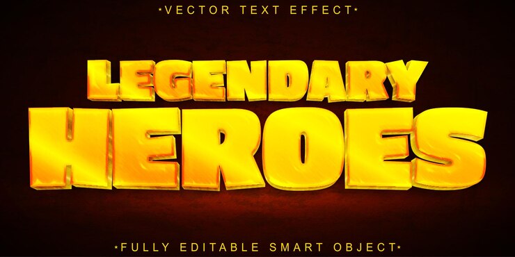 Vector héroes legendarios de dibujos animados golden vector objeto inteligente totalmente editable efecto de texto