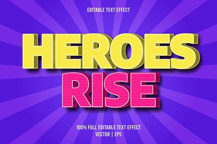Vector los héroes se levantan estilo cómic de efecto de texto editable