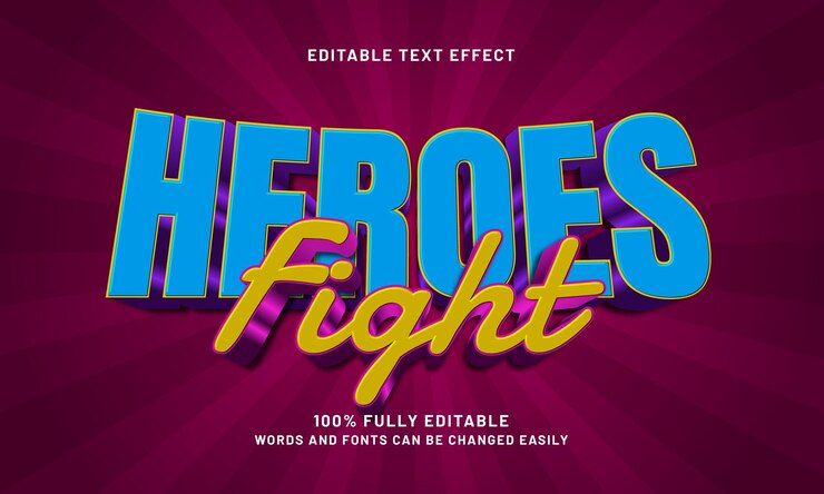Vector héroes luchan efectos de texto editables con un tema de héroes y niños