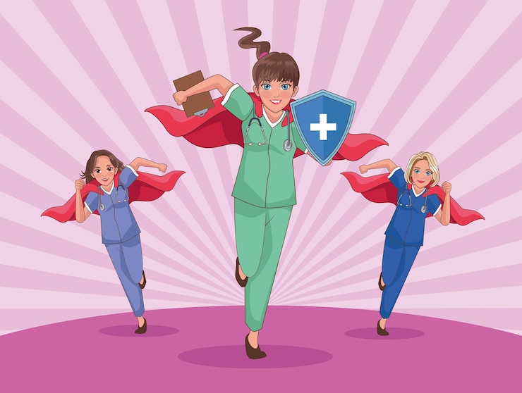 Vector héroes médicos personal corriendo personajes antecedentes