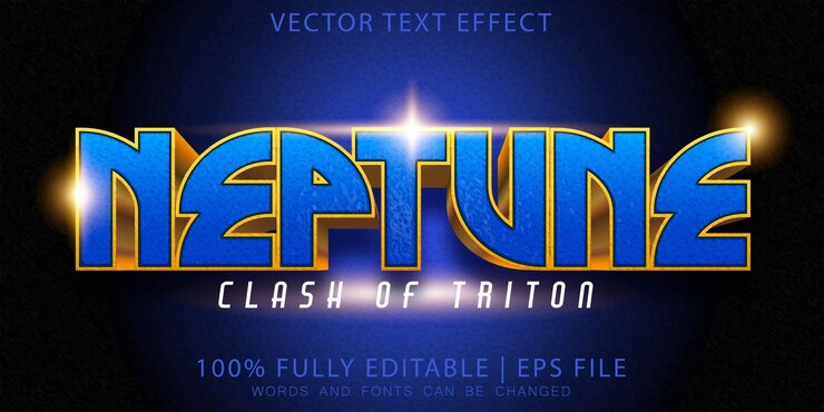 Vector héroes de neprtune azul efecto de texto editable