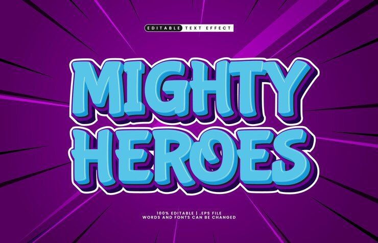 Vector héroes poderosos efecto de texto editable con un estilo de texto para niños y dibujos animados