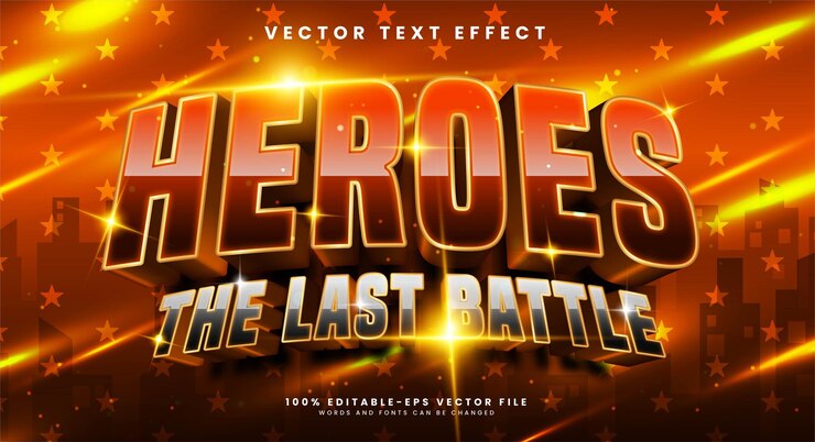 Vector heroes the last battle efecto de texto editable en 3d con color marrón adecuado para temas de batalla