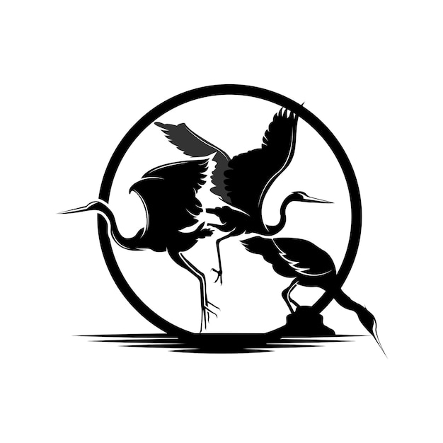Heron Bird Logo Vector Bird Flying Stork Heron Animal Silueta Diseño Ilustrasi Templet