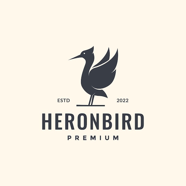 Heron pájaro pico largo mosca buscando pescado lago hipster vintage logo diseño vector