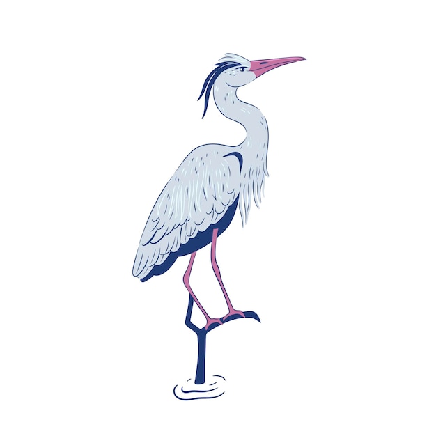 Vector heron se sienta en una rama aislada sobre un fondo blanco gráficos vectoriales