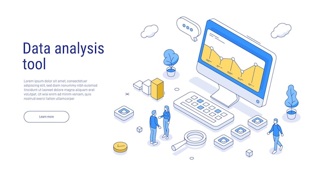 Herramienta de análisis de datos esquema concepto isométrico gráfico o diagrama en una pantalla de computadora