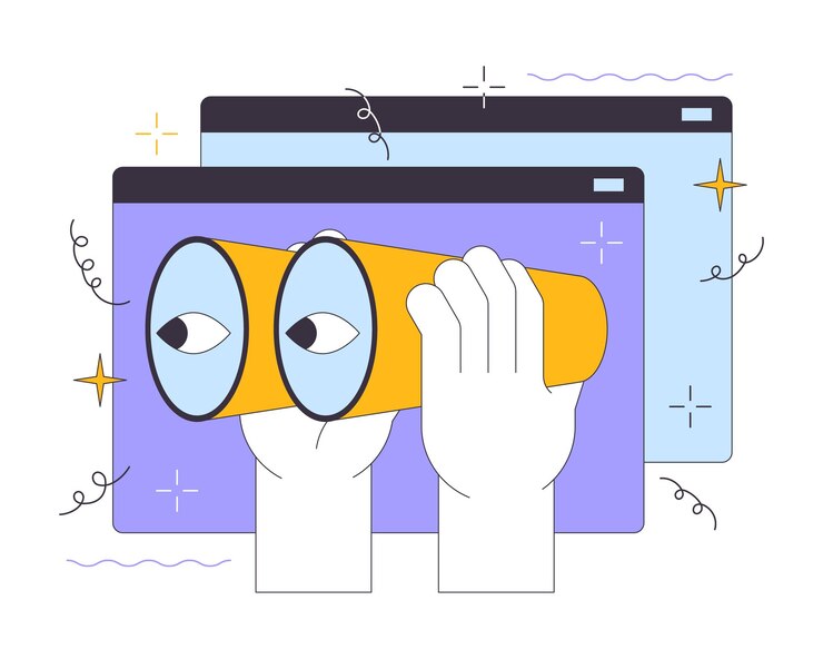Vector herramienta de búsqueda en la web concepto de ilustración lineal 2d