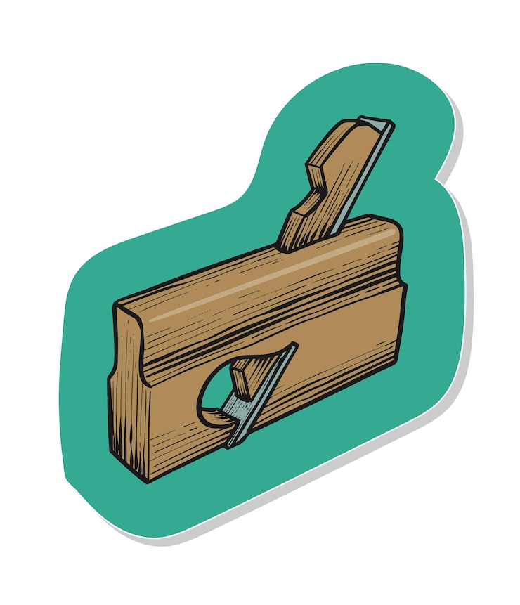 Vector herramienta de carpintería de icono de plano de conejo dibujado a mano en la ilustración de vector de estilo de etiqueta