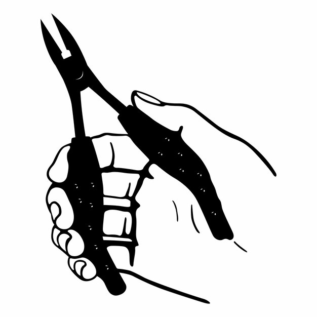 Vector herramienta cortadores en mano humana