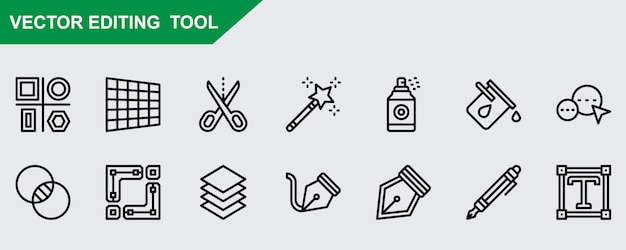 Herramienta de edición vectorial con iconos vectoriales sobre fondo blanco