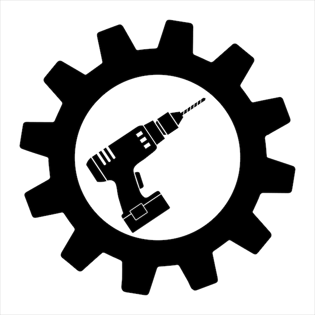 Herramienta de mano de taladro en diseño plano simple de engranaje