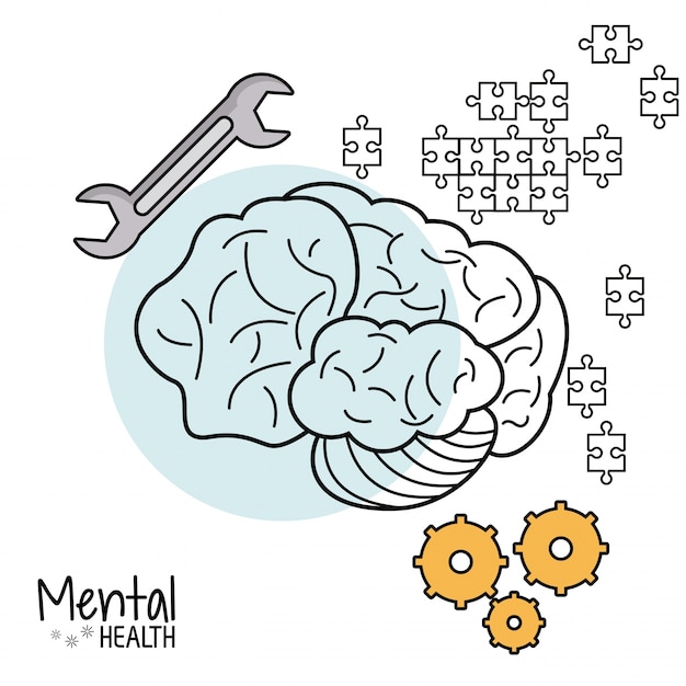 Herramienta de rompecabezas de engranaje de cerebro de salud mental