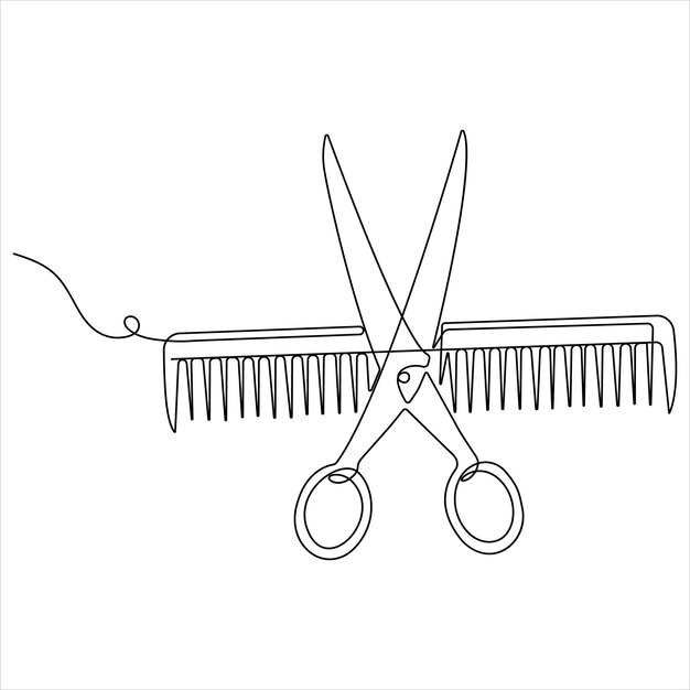 herramienta de tijera una línea continua una sola línea dibujo artístico contorno diseño ilustración vectorial