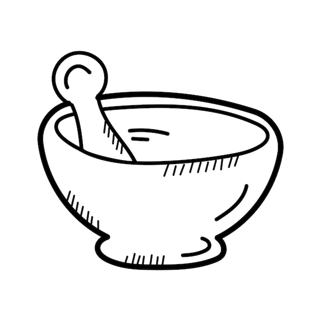 herramienta tradicional para moler y mezclar sustancias mortero y pesto icono de garabateo
