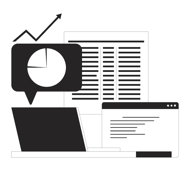 Herramientas de análisis de datos en línea objetos de dibujos animados en línea 2D en blanco y negro