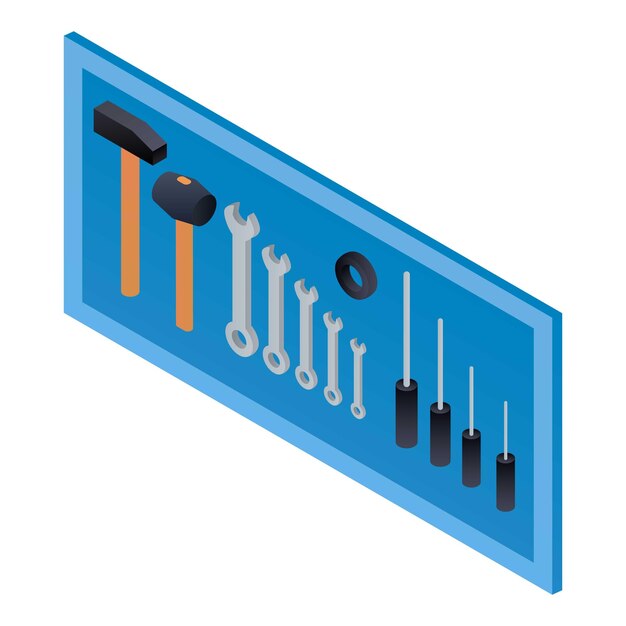 Vector herramientas de carpintero en el icono de soporte de pared isométrica de herramientas de carpintero en el icono de vector de soporte de pared para diseño web aislado sobre fondo blanco