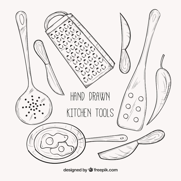 Vector herramientas de cocina dibujadas a mano