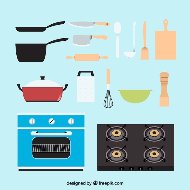 Vector herramientas de cocina con diseño plano