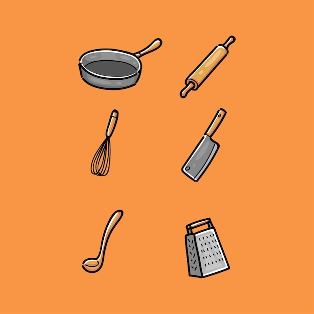 herramientas de cocina utensilios de cocina conjunto colección paquete diseño de ilustración vectorial