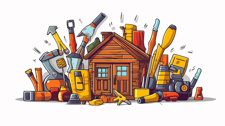 Vector herramientas de construcción elementos planos dibujados a mano