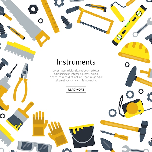 Vector herramientas de construcción planas con lugar para texto