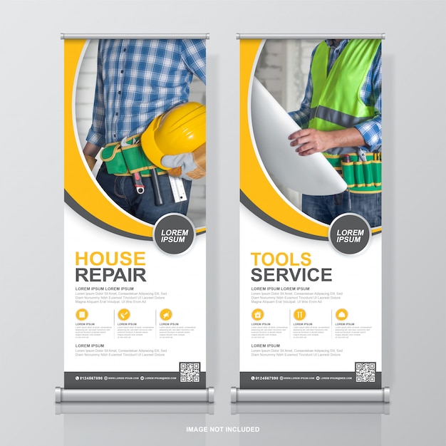 Herramientas de construcción roll up design y plantilla de banner de pie
