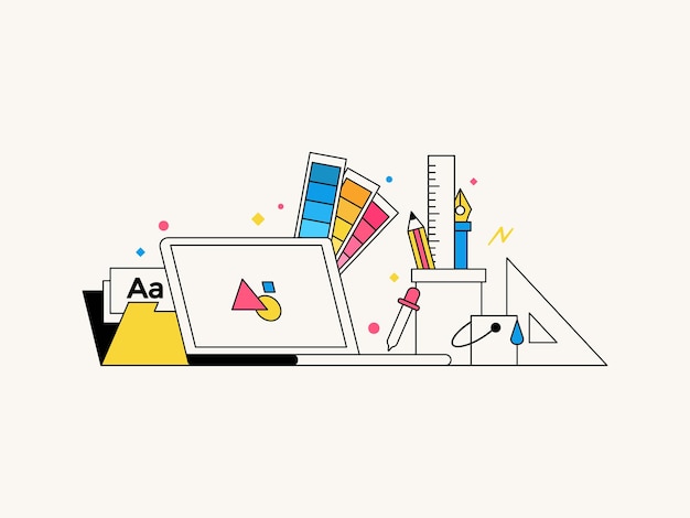 Herramientas de diseño de ilustración vectorial dibujada a mano para UI UX