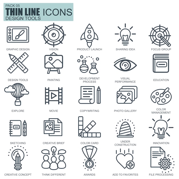 Herramientas de diseño de línea, arte e iconos de medios