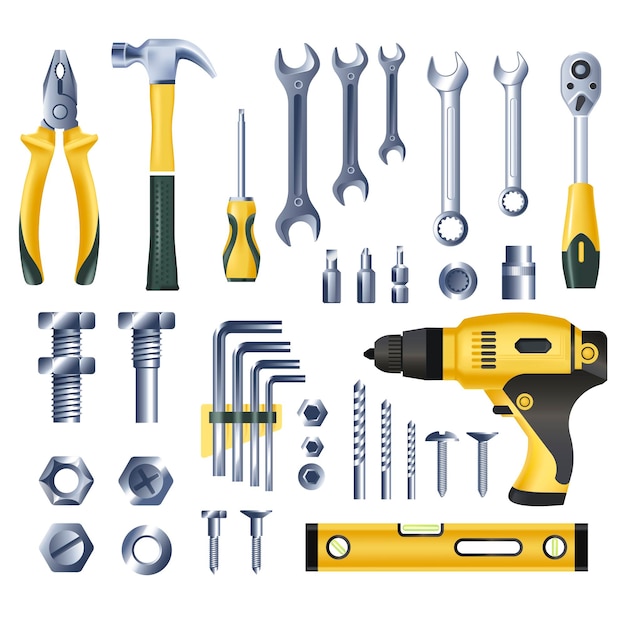 Vector herramientas e instrumentos para reparar y fijar.