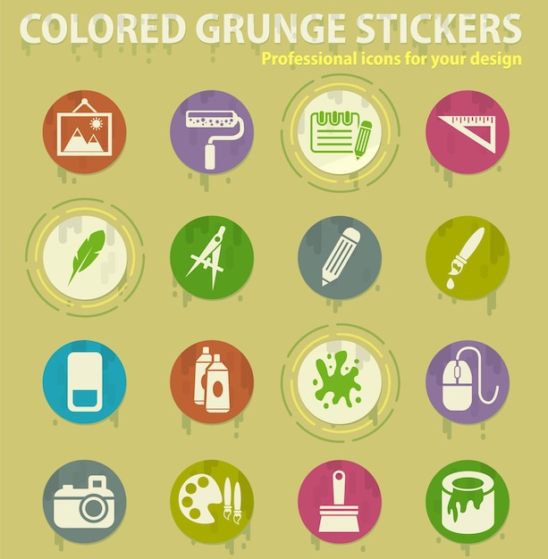 Herramientas de editor gráfico iconos grunge de colores