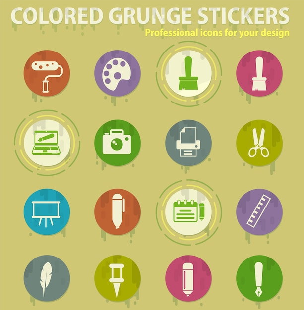 Herramientas de editor gráfico iconos grunge de colores