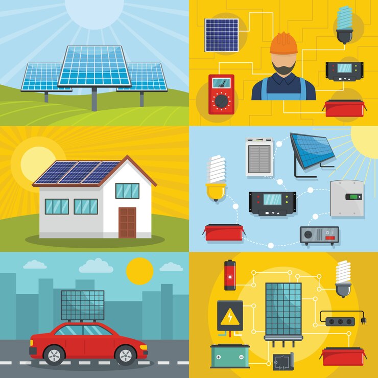 Vector herramientas de energia solar