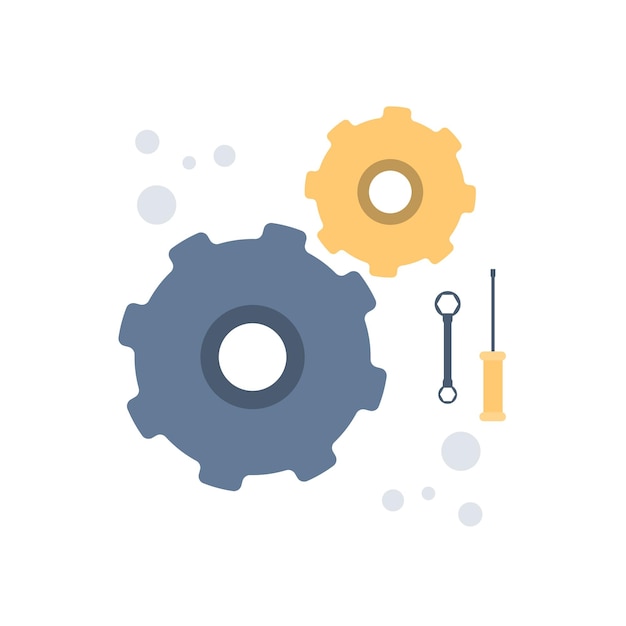 Herramientas y equipos de construcción, equipo, destornillador, llave inglesa, jornada laboral. Icono de vector
