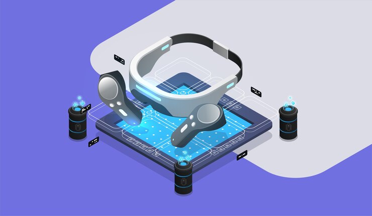 Vector herramientas de gafas de realidad virtual vr. concepto de realidad virtual aumentada. ilustración de diseño isométrico