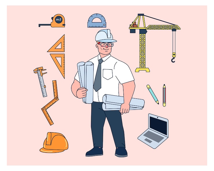 Vector las herramientas de ingeniería civil supervisan la construcción y la planificación, como los vectores de reglas